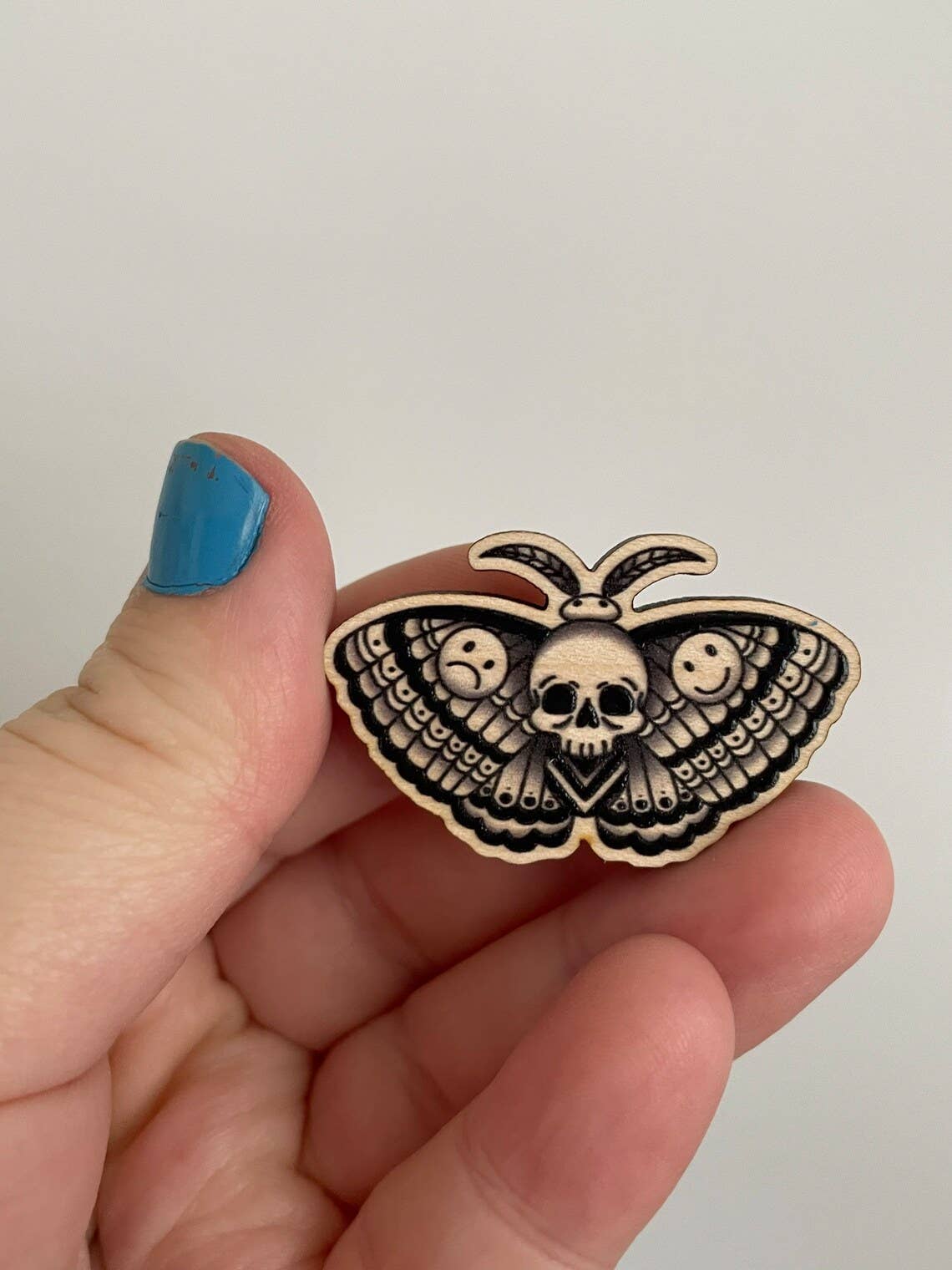 Oli Jolly Ink - Wholesale Lapel Pin/Button - Bipolar Moth - Wooden Pin1