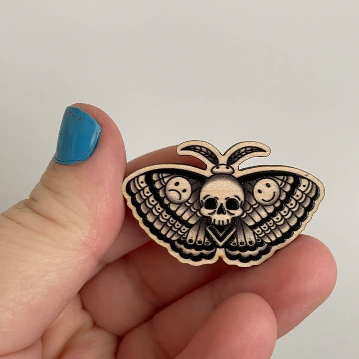 Oli Jolly Ink - Wholesale Lapel Pin/Button - Bipolar Moth - Wooden Pin1
