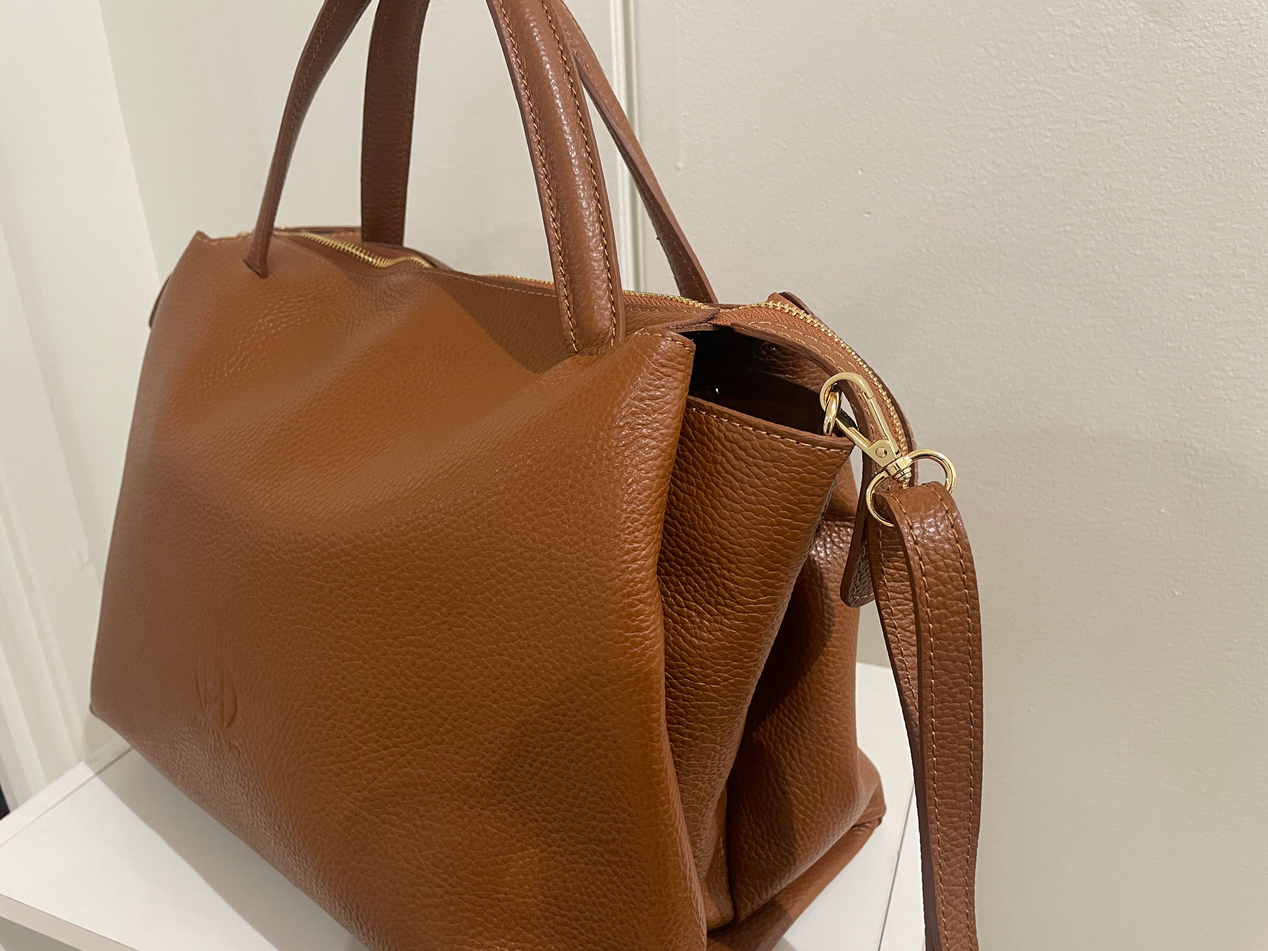 AMMA JO - Wholesale Satchel - Women's - Dorinda Bag - Italian Leather Carryall Satchel (Camel Brown)7