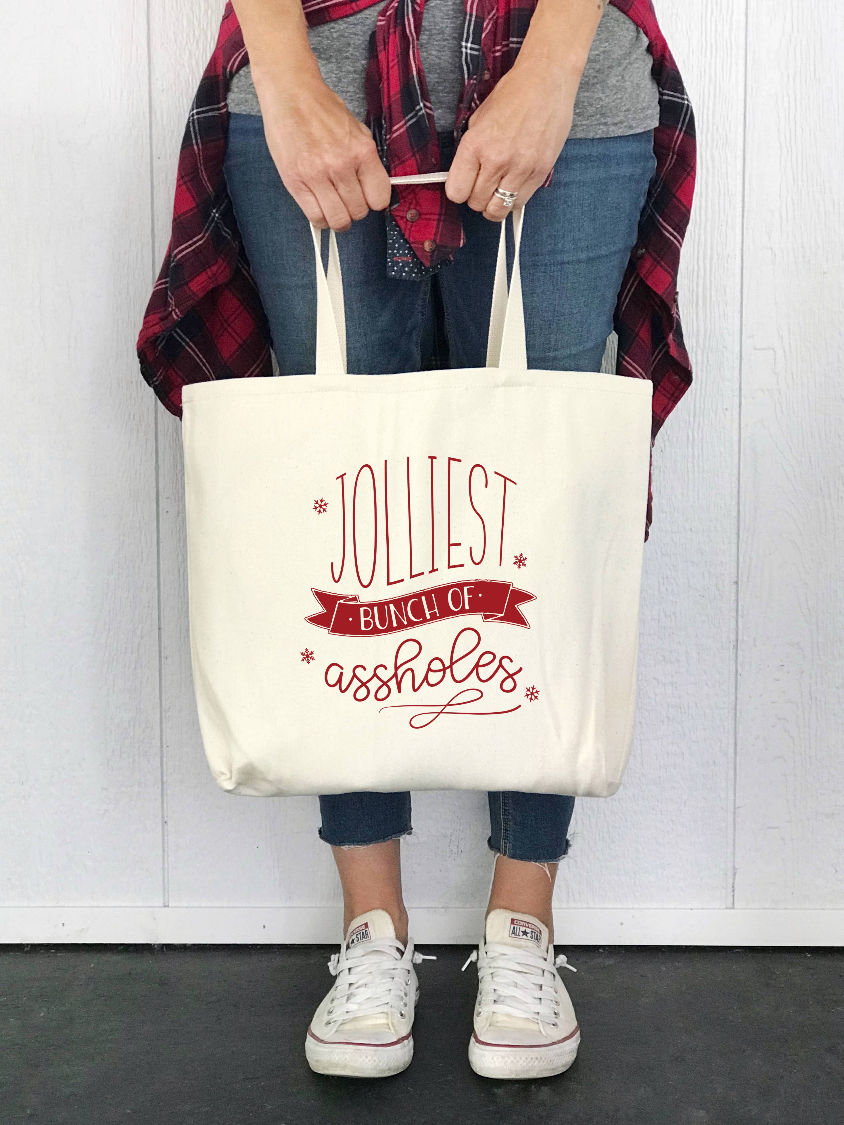 Perfect Day Print Co - Wholesale Tote Bag - Women's - Christmas Vacation Canvas Tote Bag, Jolliest Bunch of Aholes0