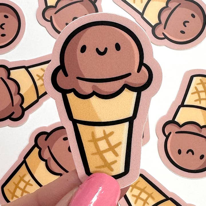 Chocolate Ice Cream Cone Mini Sticker for wholesale by Shop Emily M