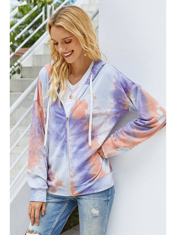 Elings - Wholesale Hoodie – Women's - Trendy Tie Dye Zip Hoodie7