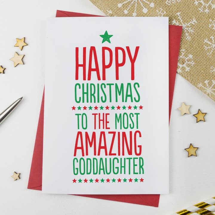 Amazing Goddaughter Christmas Card for wholesale by A is for Alphabet Ltd