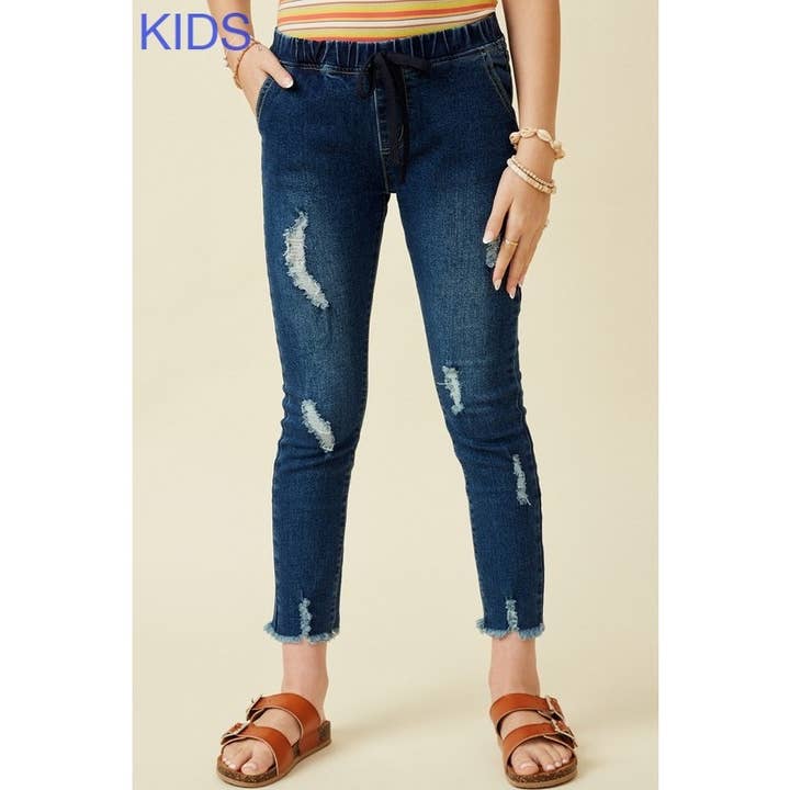 Paperdoll - Wholesale Jeans - Kids - Girls Distressed Drawstring Denim Jeans