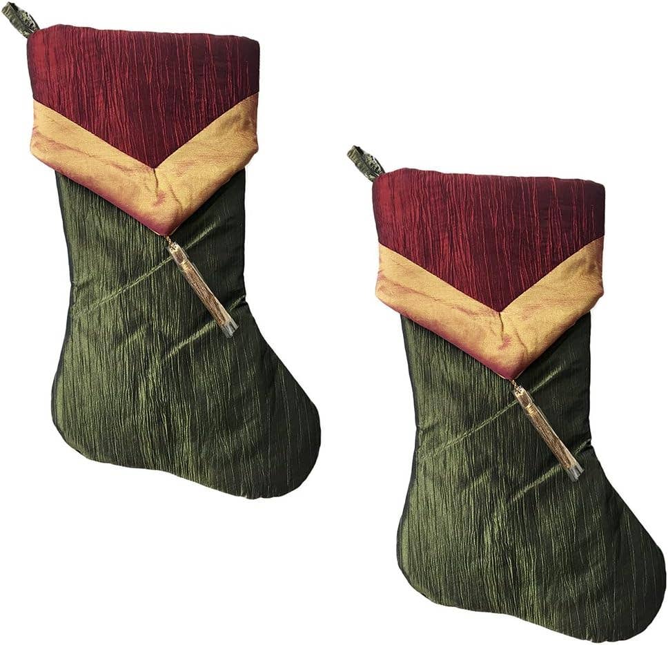Fennco Styles - Wholesale Holiday Stocking - Set of 2 Two-Tone Crushed Tasseled Christmas Stockings2