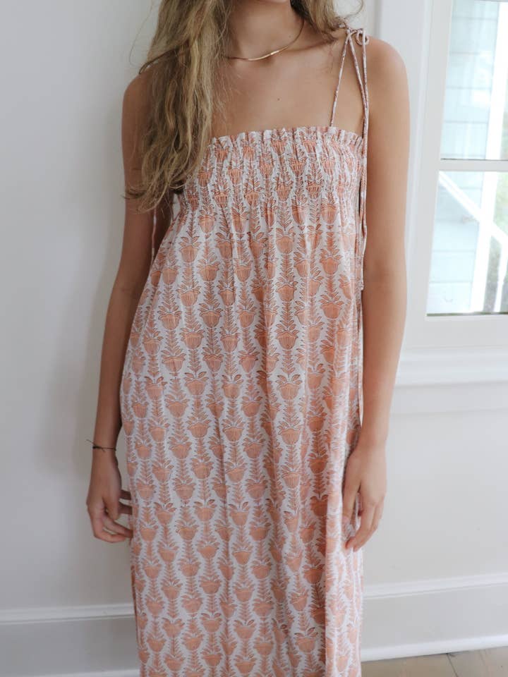 Pamela Maxi Dress - Peach Tulip Print for wholesale on Faire