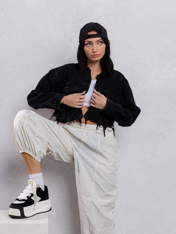 Trio Urban - Vente Veste en jean – femme - Veste en jean court à imprimé crème City of Angels9