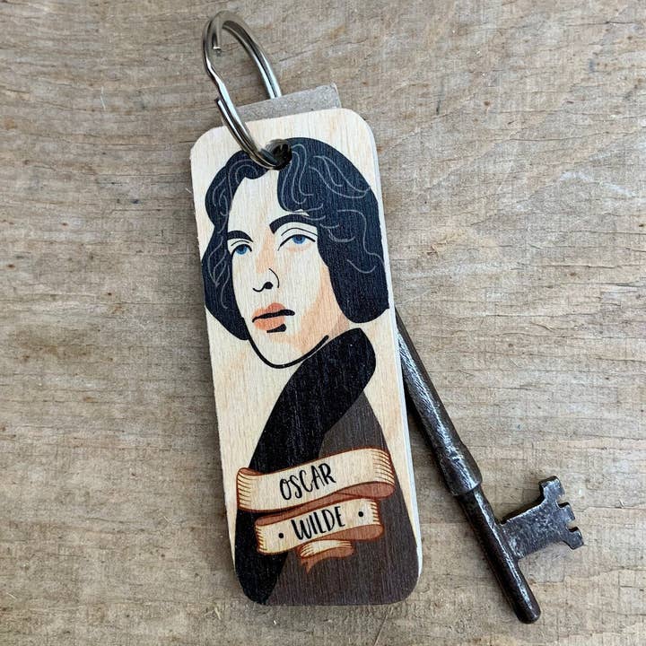 Oscar Wilde Character Wooden Keyring for wholesale by Wotmalike