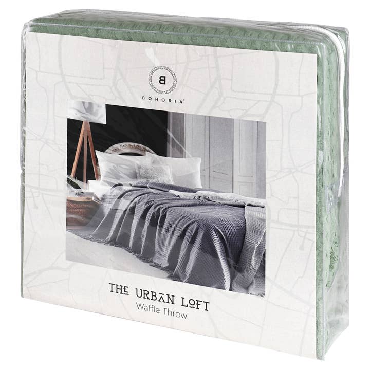 BOHORIA – Cobertor de cama por atacado – BOHORIA® Colcha de Algodão Padrão Waffle The Urban Loft “Emerald”2