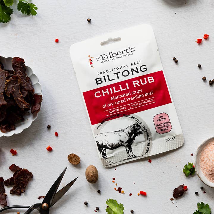Biltong Chilli Rub 20 x 30g for wholesale by Mr Filbert's