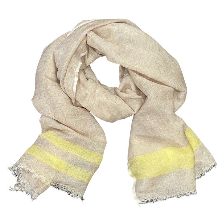 Chloe & Lex - Wholesale Scarf - Women's - Pure Linen with Fresh Stripes Lightweight Scarf for Women2