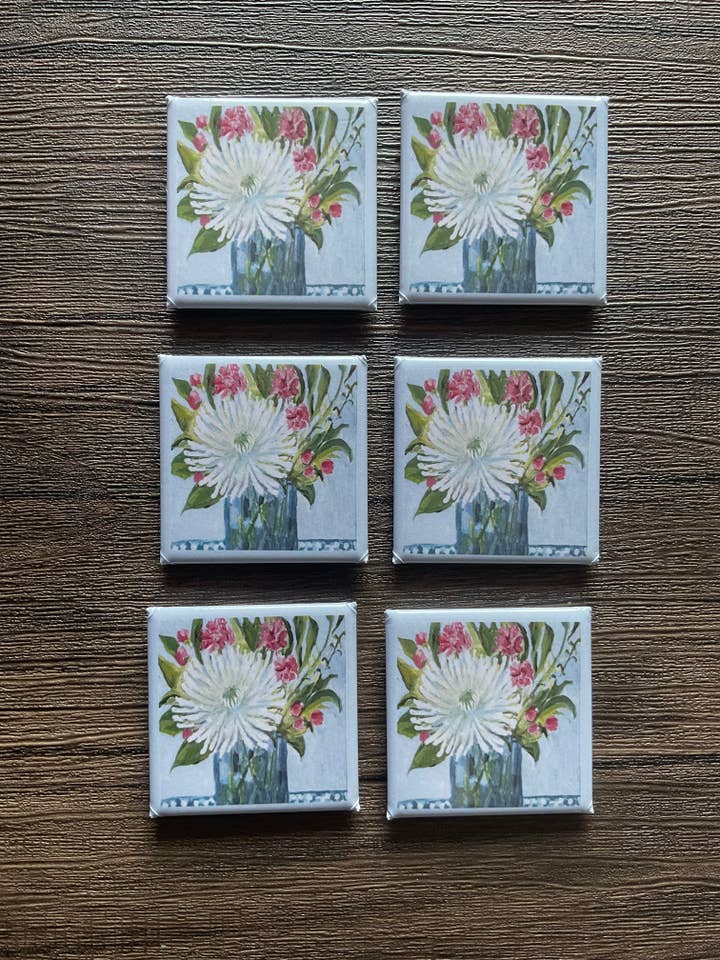 Mini aimants - Fleur blanche pour la vente par Blueberry Road Cards