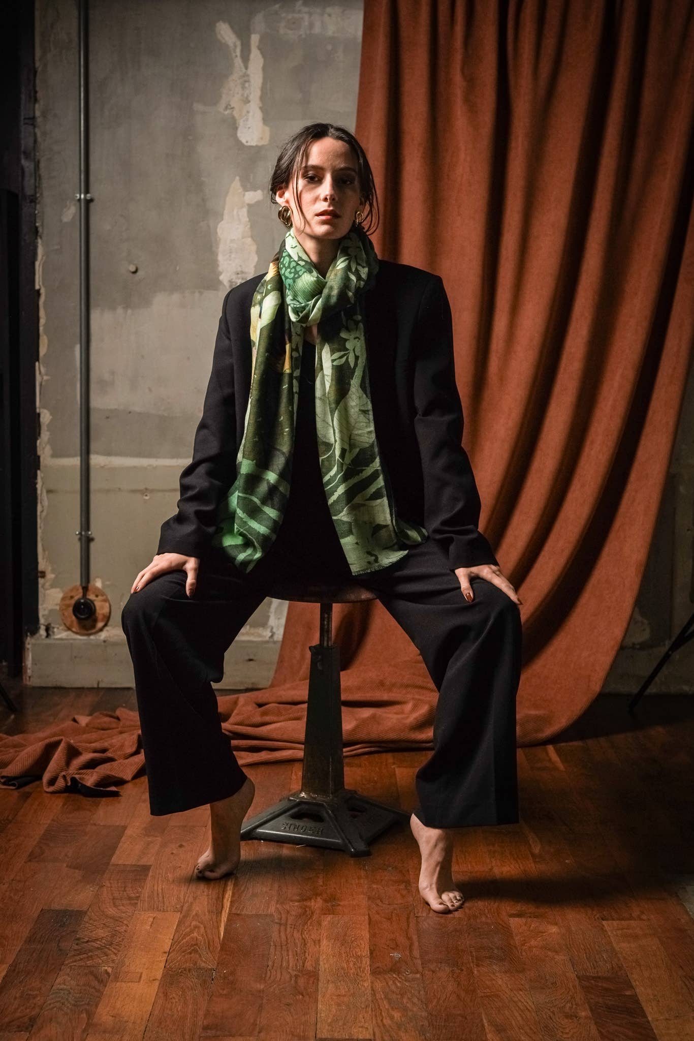 FST le french studio - Wholesale Scarf - Women's - Large cashmere scarf LAURIER MINT2