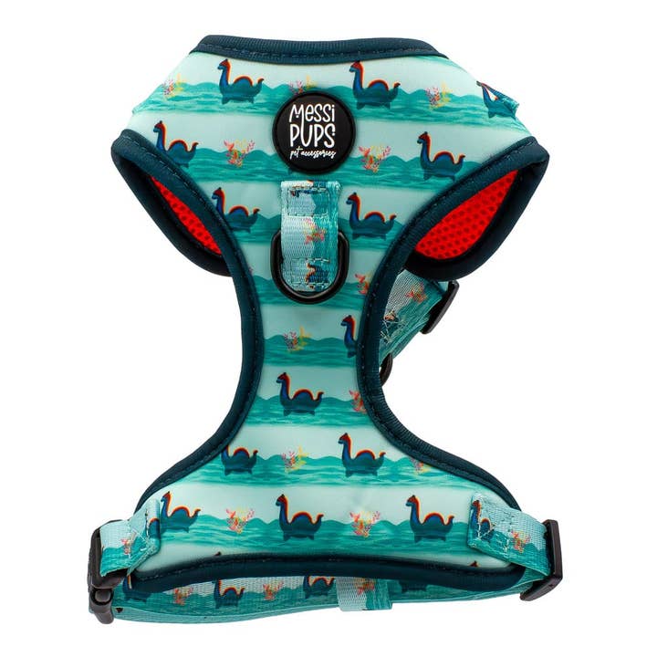 Loch Mess Monster • Arnês ajustável para cães com estampa original do Monstro do Lago Ness por atacado de Messi Pups