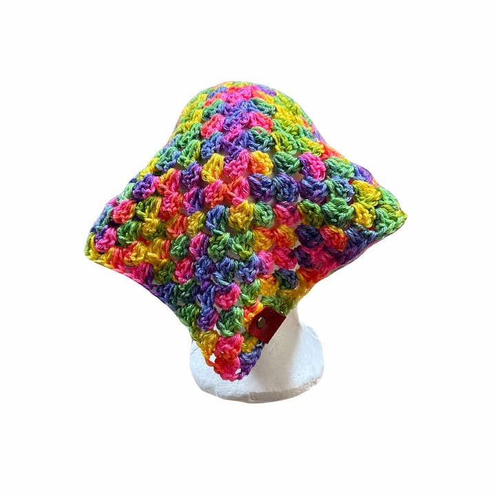 Yarniviourous Rex – Bandana - Unissexo por atacado – Bandana Bubble Gum Rainbow Granny Stitch