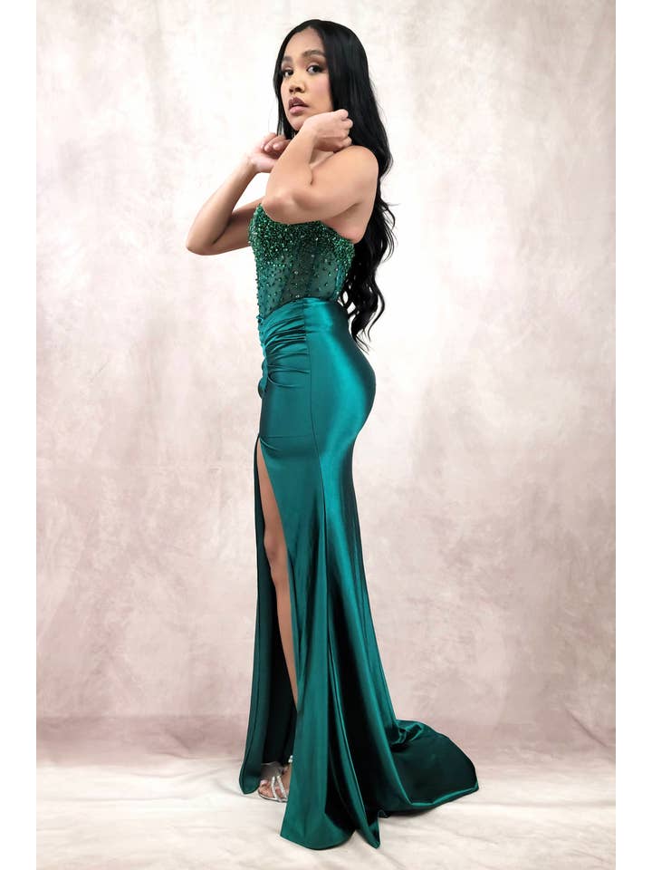 Chicas - Vente Robe de soirée – femme - Robe bustier en satin avec corset à perles et sequins C83133