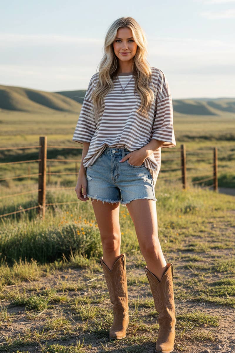 Sewn and Seen - Wholesale Tunic - Women's - STRIPED OVERSIZED SHORT SLEEVE TOP 15