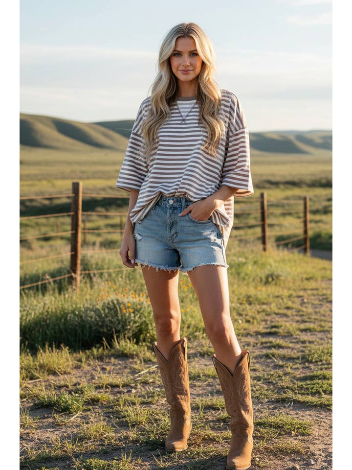 Sewn and Seen - Wholesale Tunic - Women's - STRIPED OVERSIZED SHORT SLEEVE TOP 15