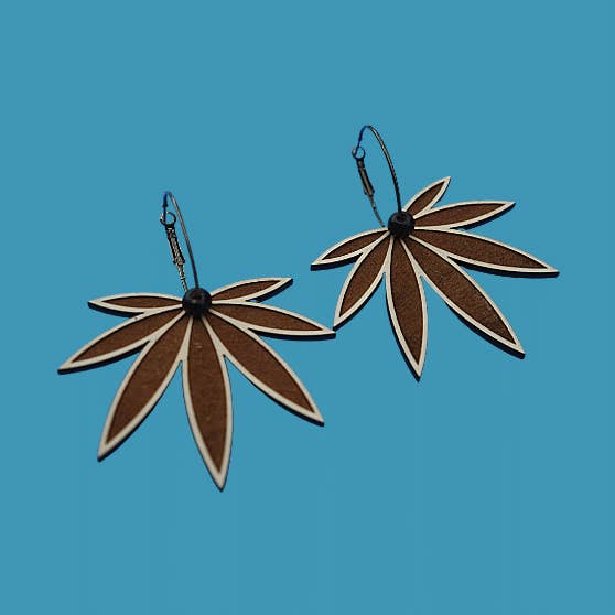 Wood Etched Hemp Leaf Hoop Earrings for wholesale by SomeBabesBlaze