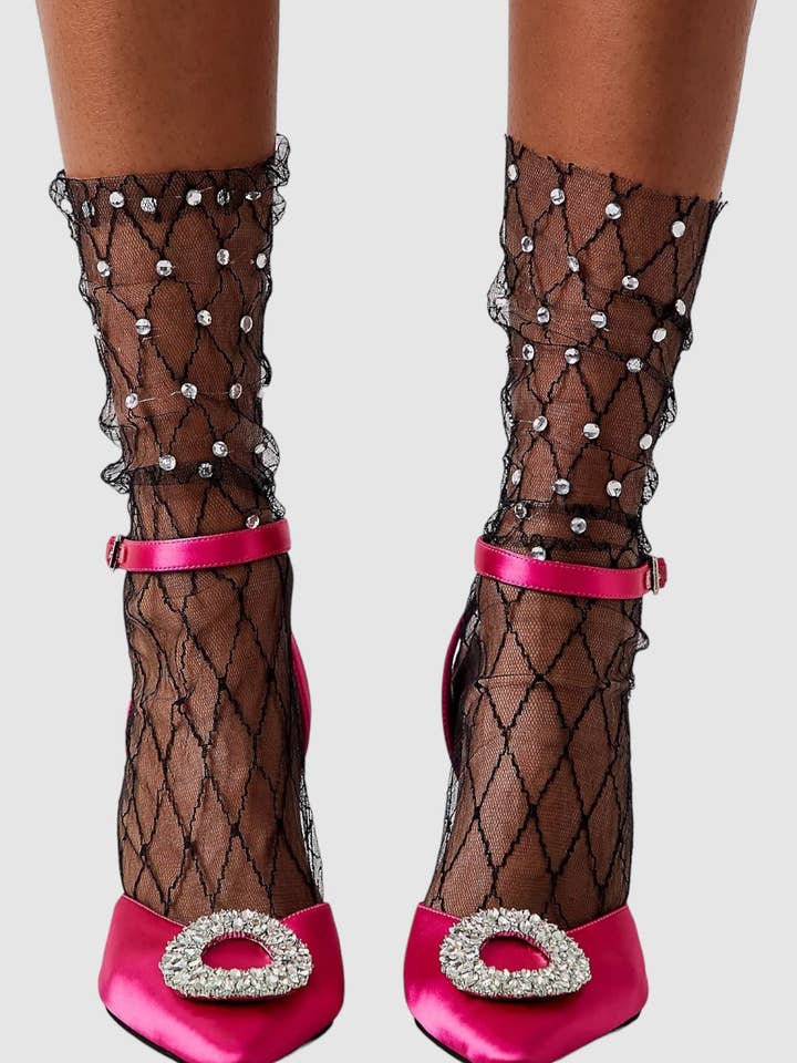 Diamonds and Pearls Sheer Socks - Black for wholesale on Faire