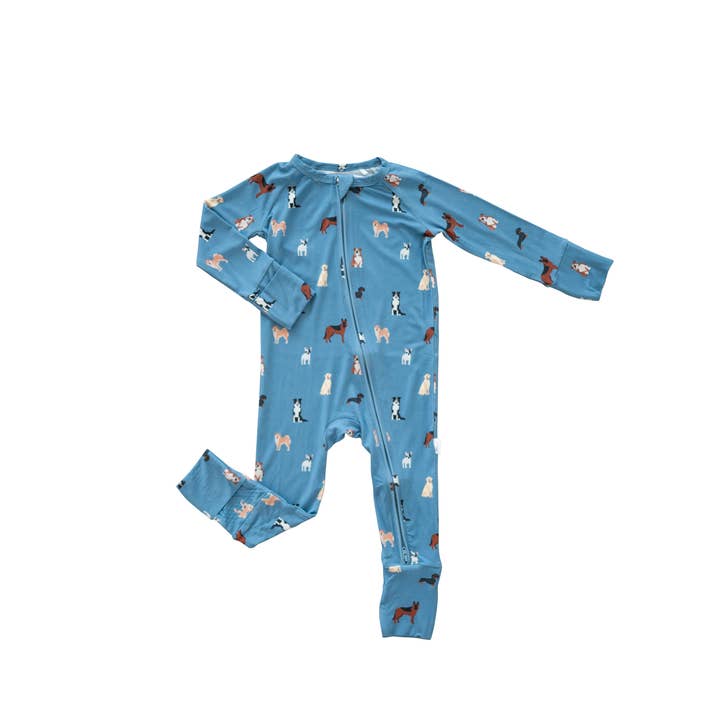 bug + bean kids - Wholesale Jumpsuit – Baby - Bamboo Zip Convertible Romper – Blue Dog Baby Pajamas1