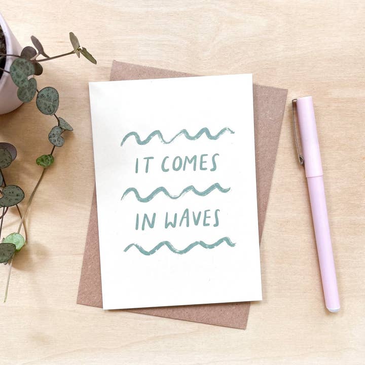 'It Comes In Waves' Recycled Coffee Cup Card for wholesale by Coffee Cup Cards