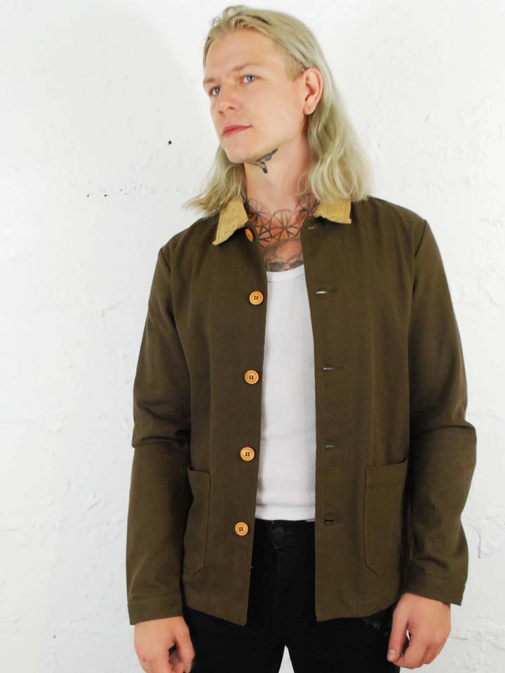 Chaqueta de faena de sarga de algodón francesa de pana para venta al por mayor de Wolf Clothing Collective Ltd