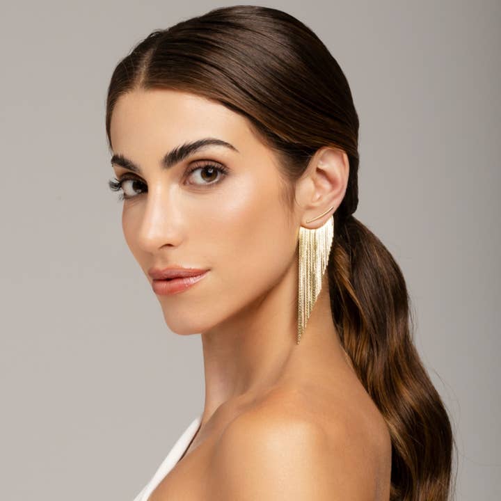 House12 - Wholesale Tassel earrings - Tassel Fringe Earrings Gold Long2
