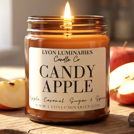 Candy Apple Soy Blend Candle for wholesale by LYON Luminaries Candle Co.