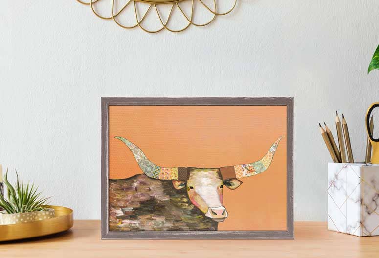 GreenBox Art - Wholesale Art Print - Longhorn On Orange Mini Framed Canvas0