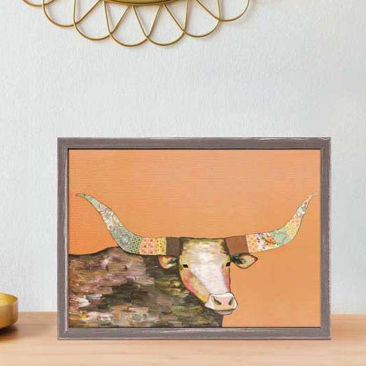 Longhorn On Orange Mini Framed Canvas for wholesale by GreenBox Art