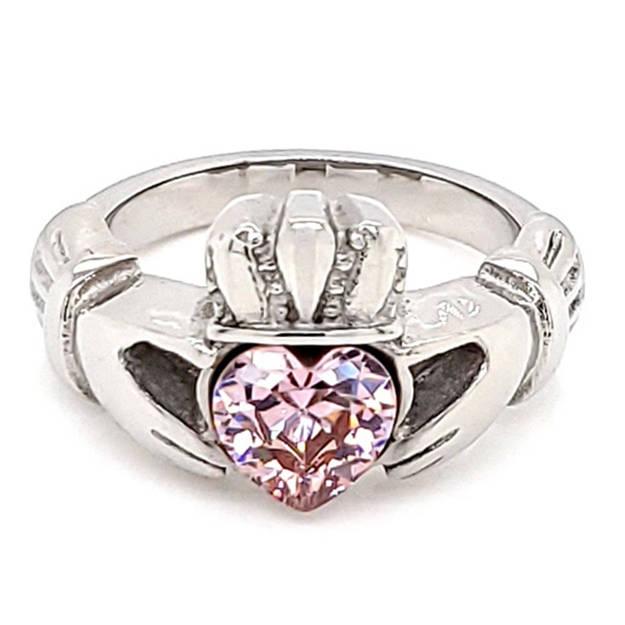 WJW – wholesale Multi-stone ring – White Gold over Brass Claddagh with CZ Birthstone Ring 28