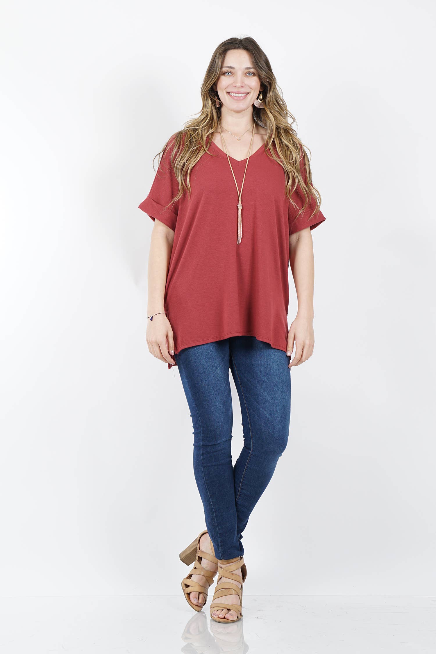 OLIVEMUSTARD  `.Plus size V Neck Top w/ side-slit for wholesale on Faire10