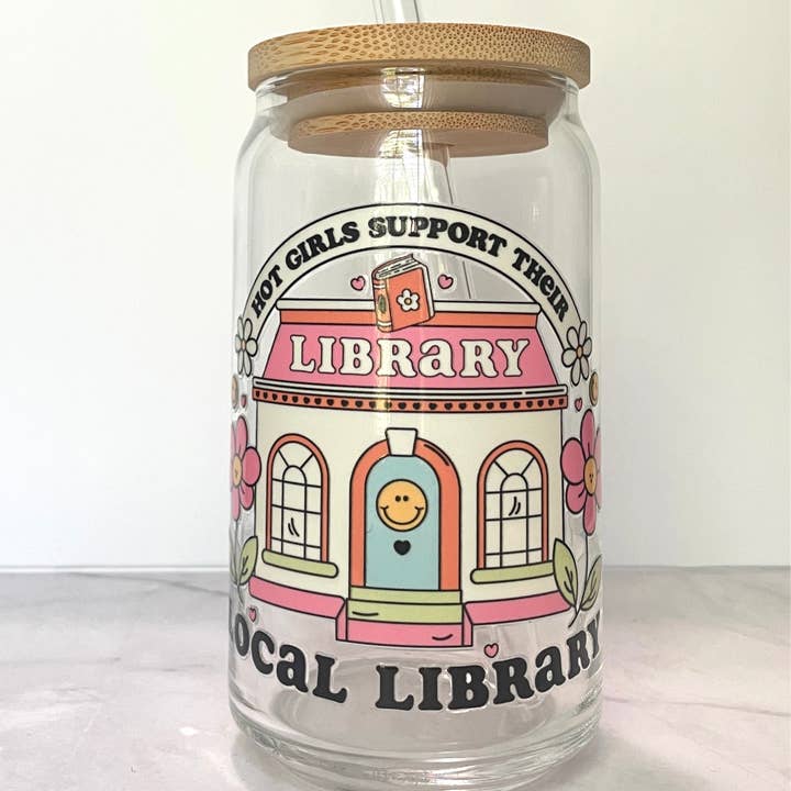 Andy Made - Wholesale Drinking Glass/Cup - Hot Girls Support Their Local Libraries Glass Can Cup1
