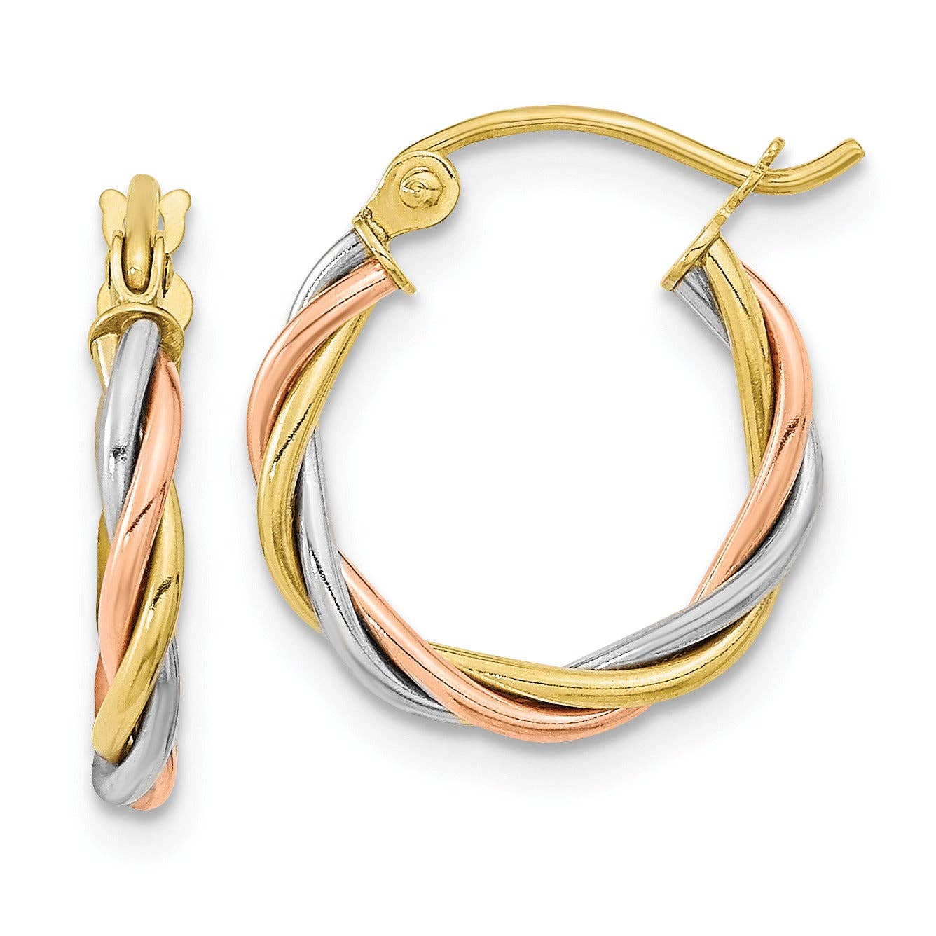 FCJ Jewelry LLC - Wholesale Hoop Earrings - 10k Gold Polished Tri-Color Lightweight Twisted Hoop Earring1