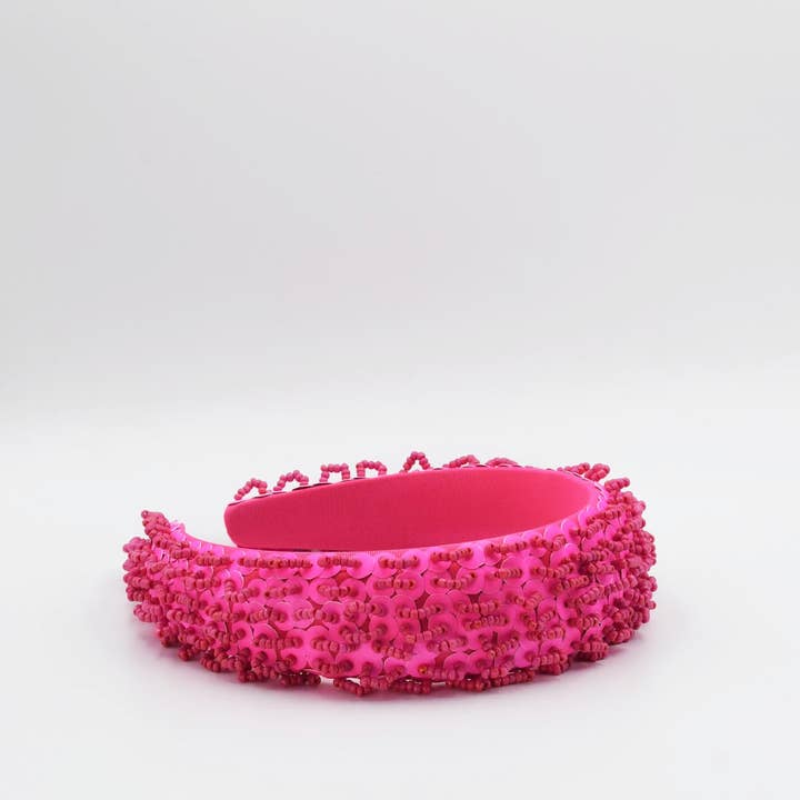 Beaded Bliss Hot Pink headband U37 & U38 for wholesale by Treasure Jewels Inc.