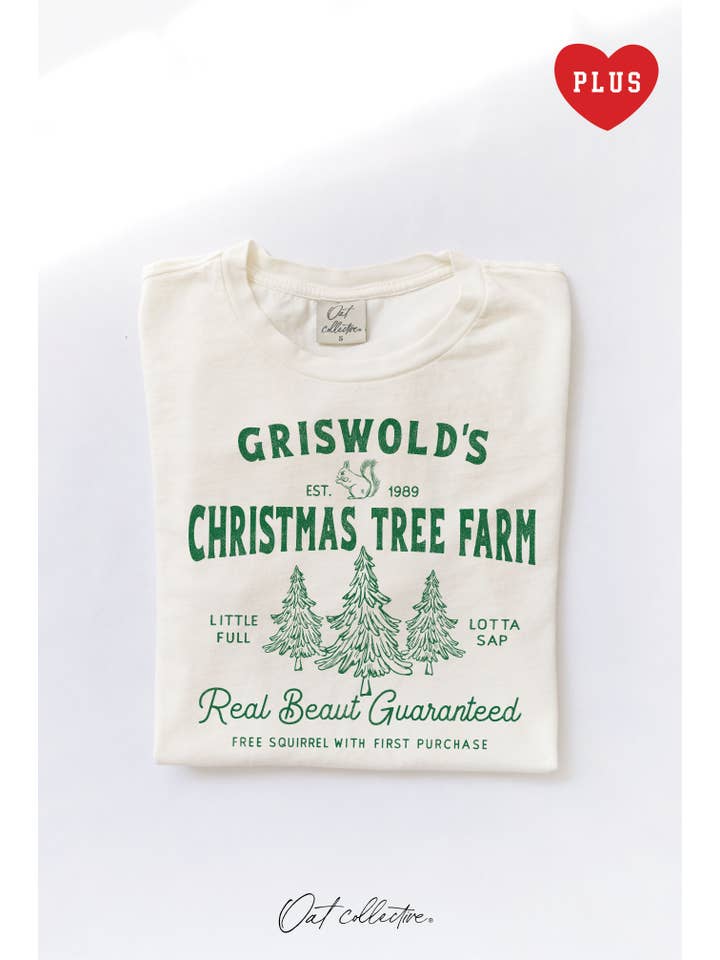 OAT COLLECTIVE - Wholesale Screen Printed T-Shirt - Women's - GRISWOLD'S CHRISTMAS TREE FARM Plus Mineral Graphic Top