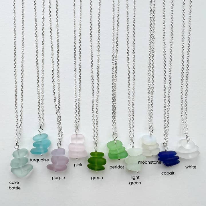 Generosity Company - Wholesale Pendant/Charm Necklace - Sea Glass Necklace 18" Silver Chain1