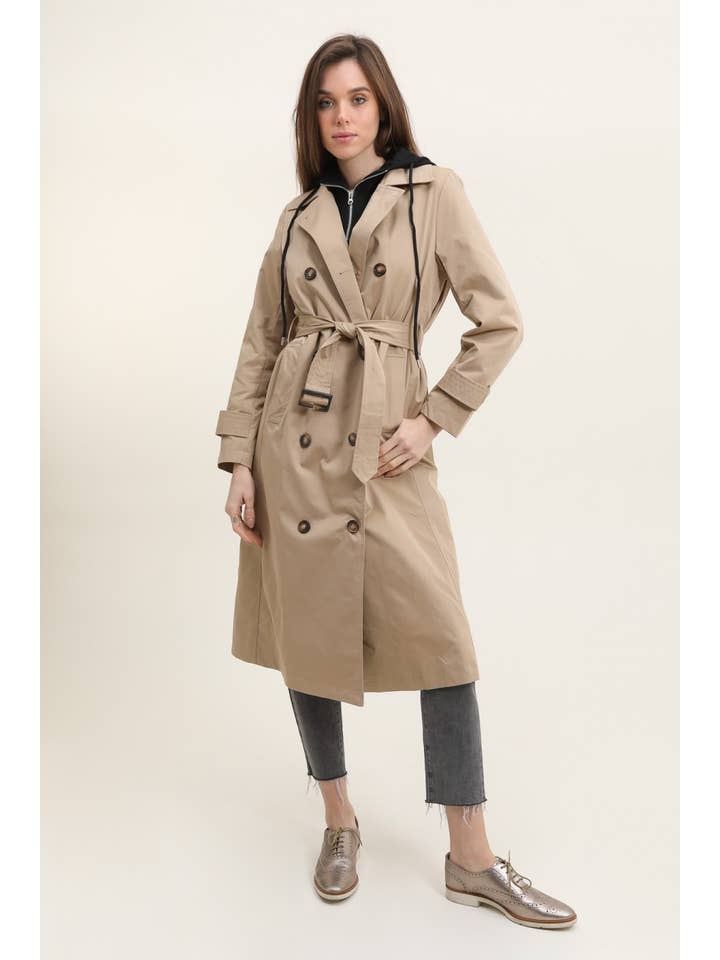 Attrait Paris - Wholesale Trench Coat - Women's - Long trench coat with hoodie yoke9