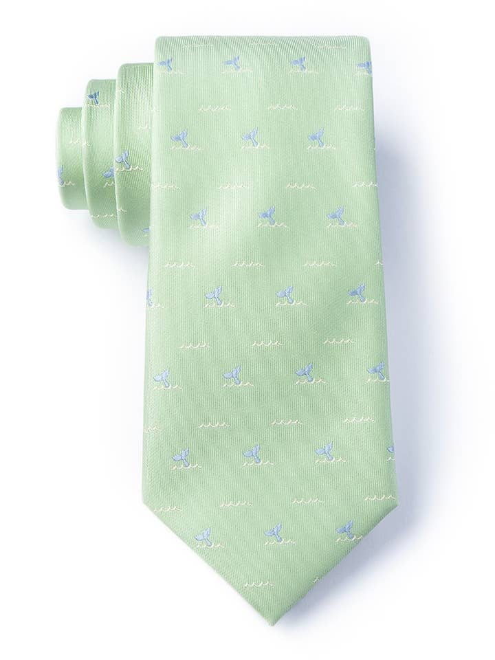 Whale Tails Tie by Wild Ties - Green Microfiber for wholesale by Wild Ties