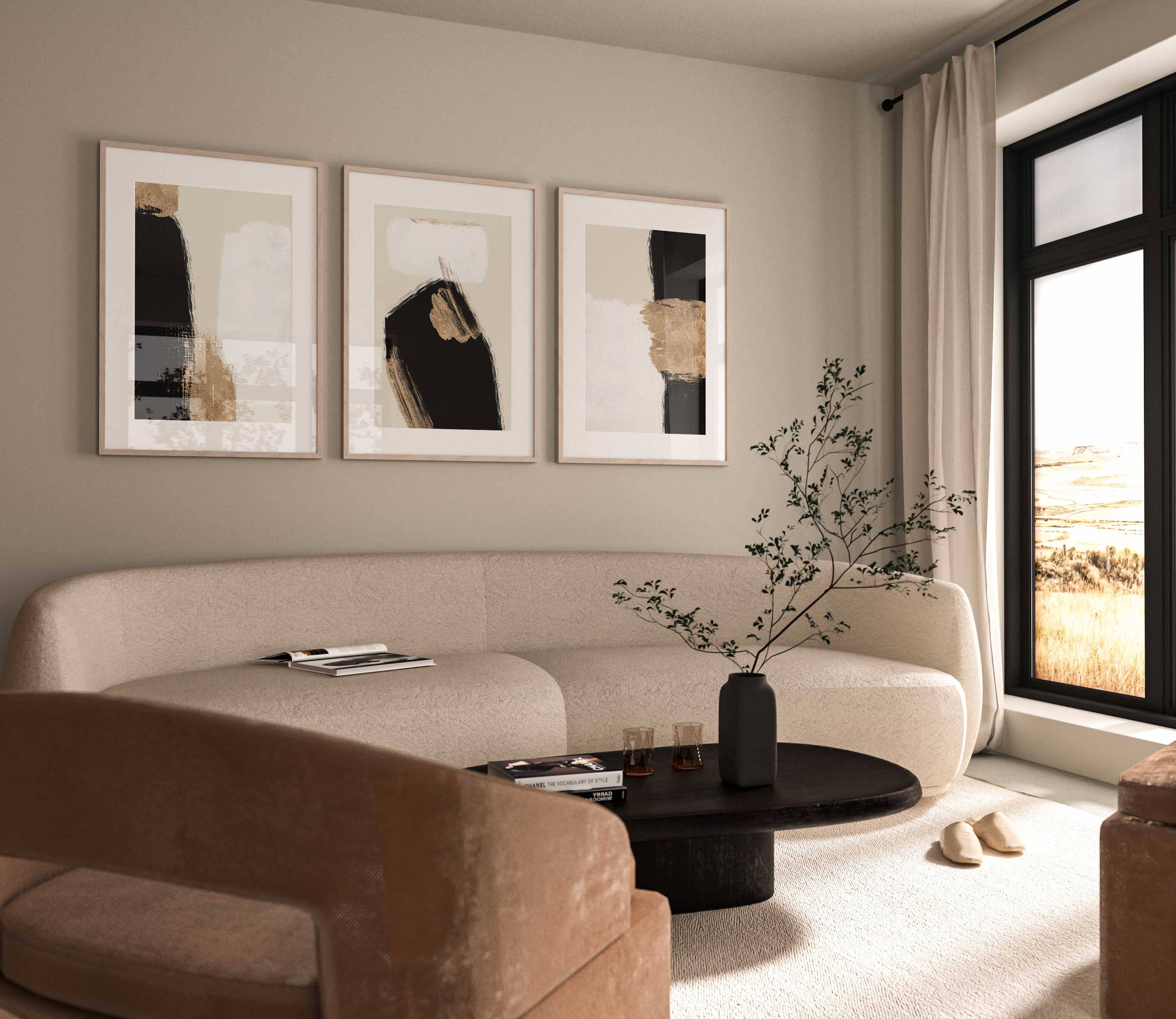 D'LUXE PRINTS - Wholesale Gallery Wall Set - Black And Gold Strokes Set of 3 Prints1