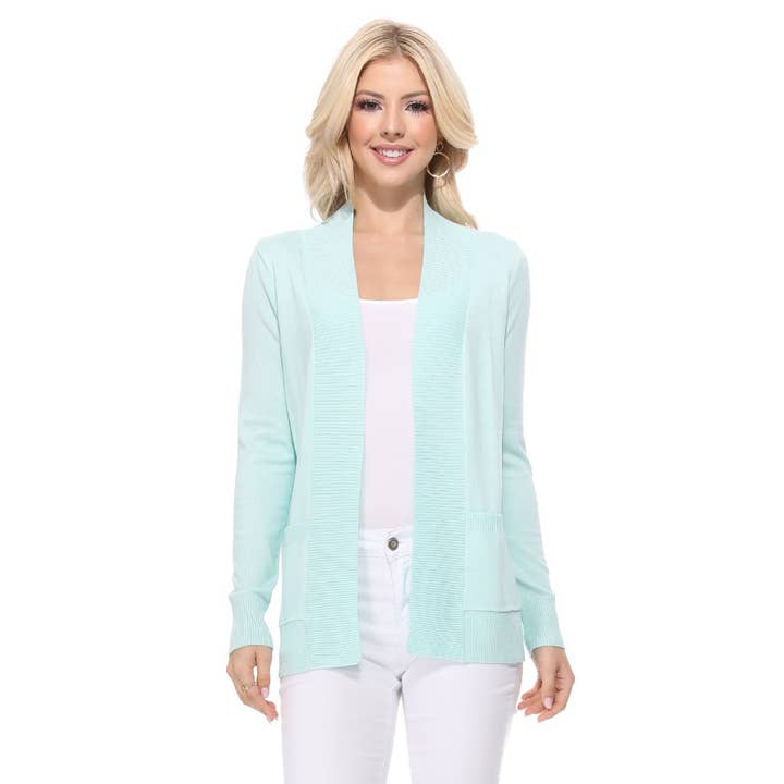 Mak - Wholesale Cardigan - Women's - Long Sleeve Open Front Knit Shrug w/ Pocket Cardigan MK8558Y20