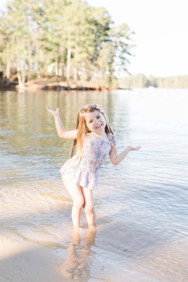 Rufflеѕ & Bоwtіеѕ - Affordable Boys & Girls Clothing - Wholesale One Piece Swimsuit - Kids - CLEARANCE Girl  Swimsuits - Blue & Tan Floral - 1Pc 1