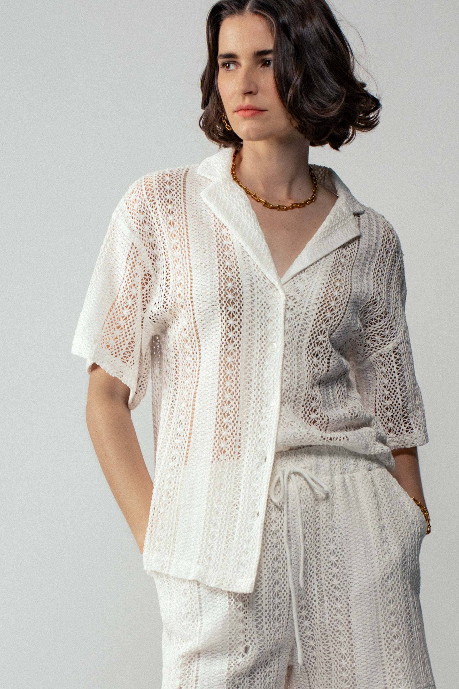 Urban Daizy - Wholesale Button Down Shirt - Women's - Open Knit Button-Down Oversized Shirt6