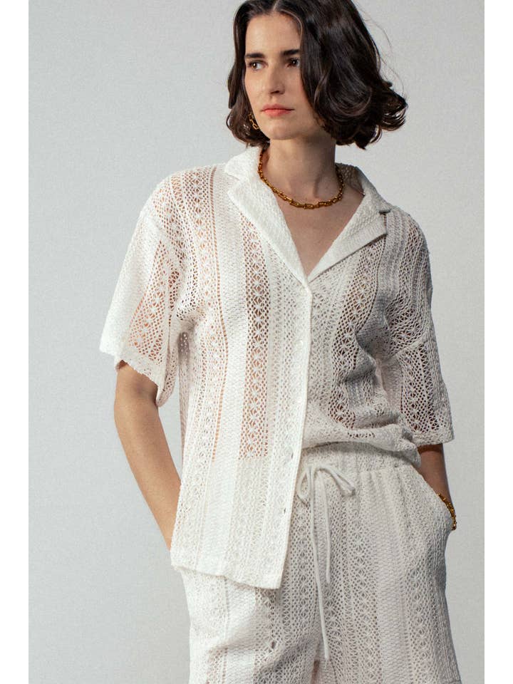 Urban Daizy - Wholesale Button Down Shirt - Women's - Open Knit Button-Down Oversized Shirt6