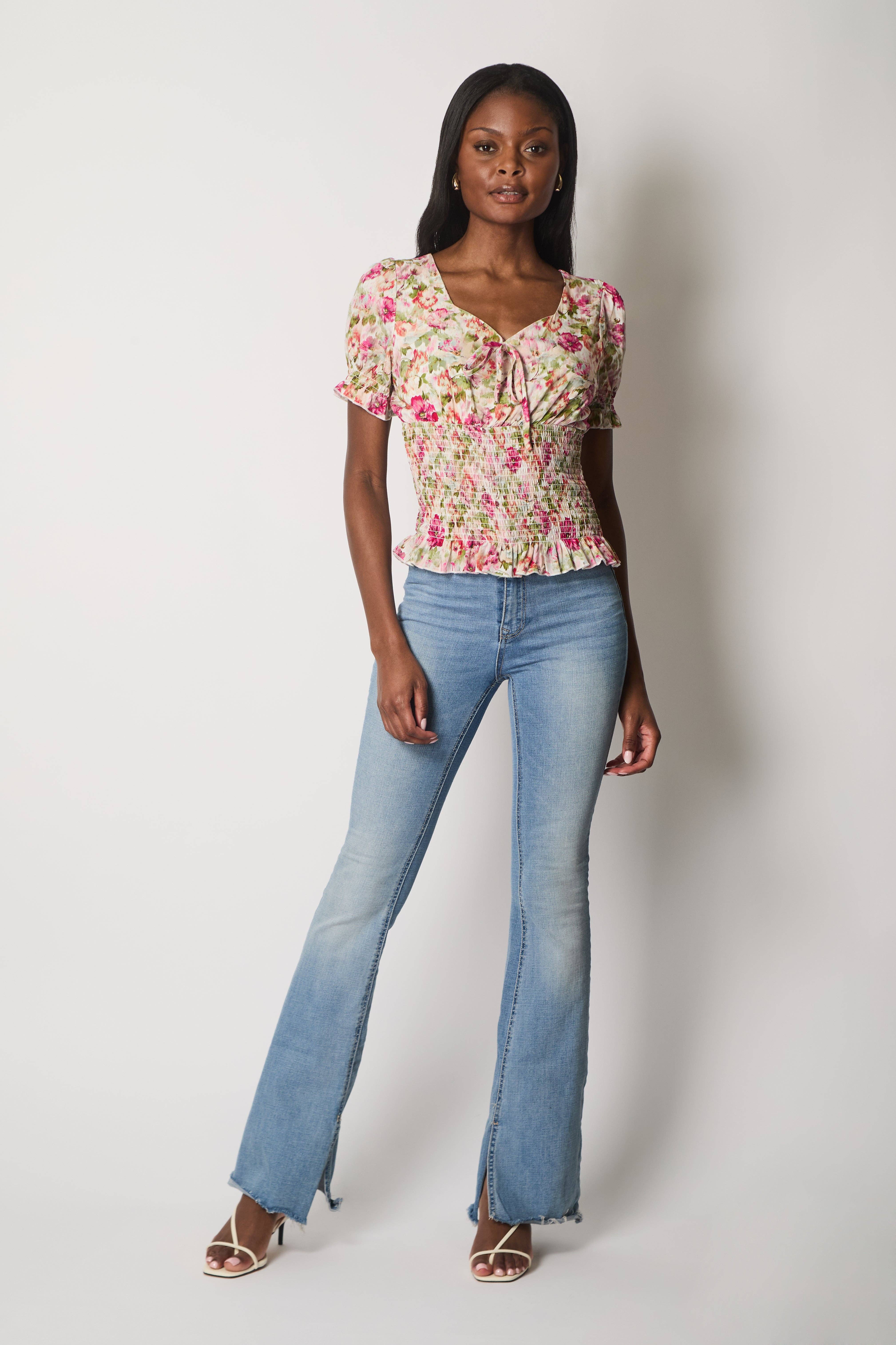 SOLO - Wholesale Blouse - Dames - Bloemenblouse met Smock Taille - Roze3