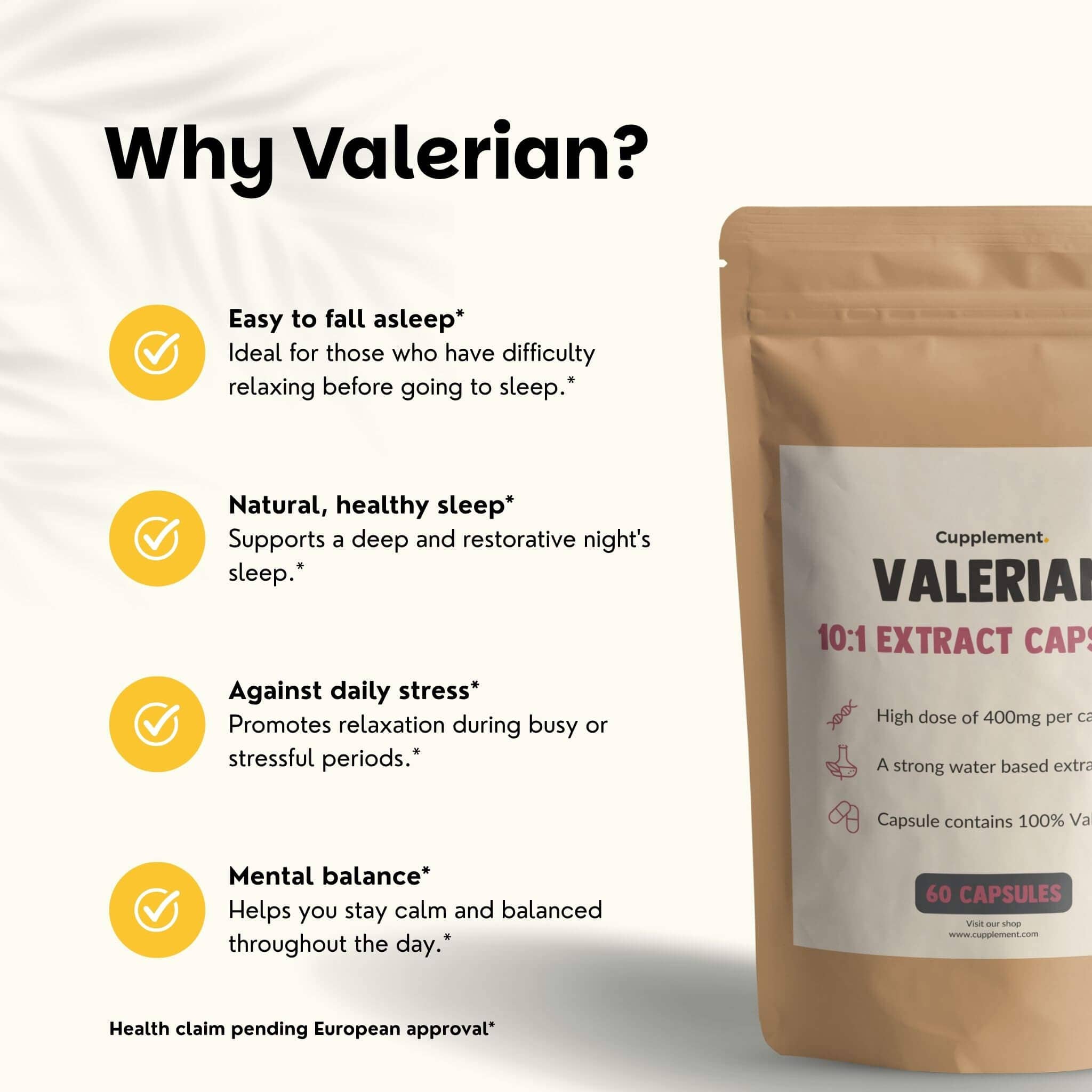 Cupplement b.v. – Suplemento/vitamina oral por atacado – Cápsulas de Extrato de Valeriana 500 mg 60 Cápsulas4