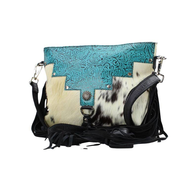 AB Tooled Frynse HOH Lynlås Top Crossbody Taske #AB 2401 for engroshandel hos Leather Impressions Inc