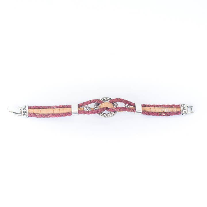 Meninas Bonitas Cork - Venta al por mayor Pulseras tejidas/trenzadas - Pulsera hecha a mano con hilo de corcho rojo natural BR-007-5