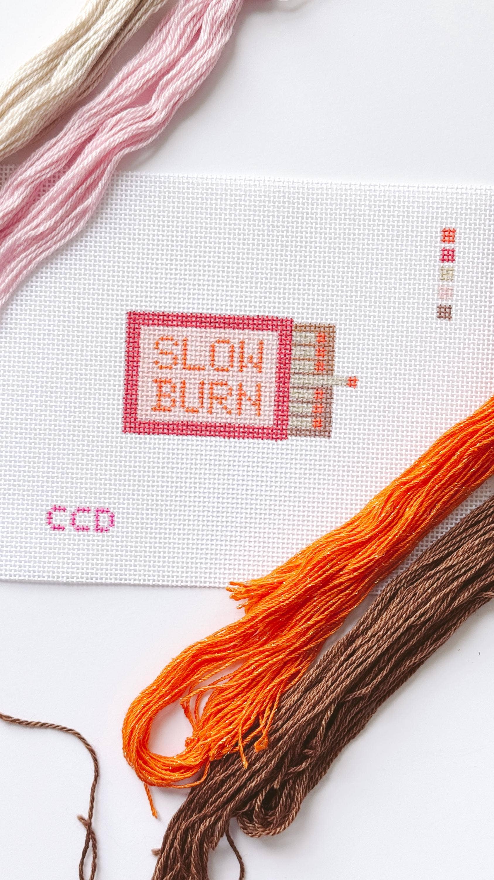 Cotswold Co Designs - Wholesale Embroidery/Cross Stitch Supplies - Hand Painted Slow Burn Matches 4” Needlepoint Canvas 13 Mesh Matches Needlepoint Canvas Valentines Day1